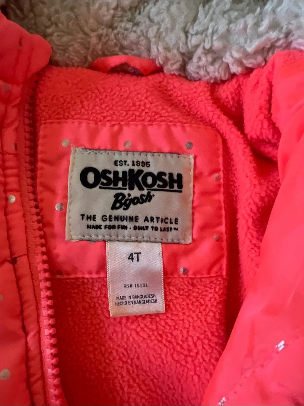 Kids Hooded Puffer Jacket in Coral  with Dots